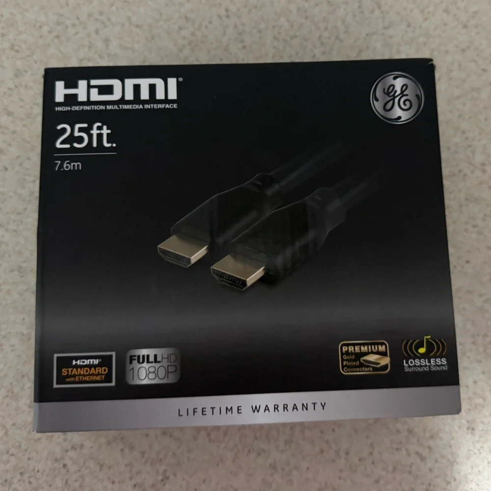 GE 25ft Black HDMI Cable
